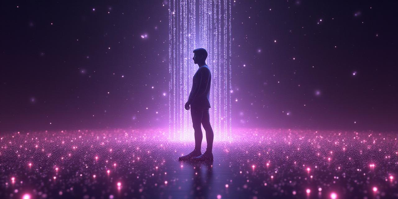 哲学的な視点とデジタルの融合を示す抽象的なビジュアル